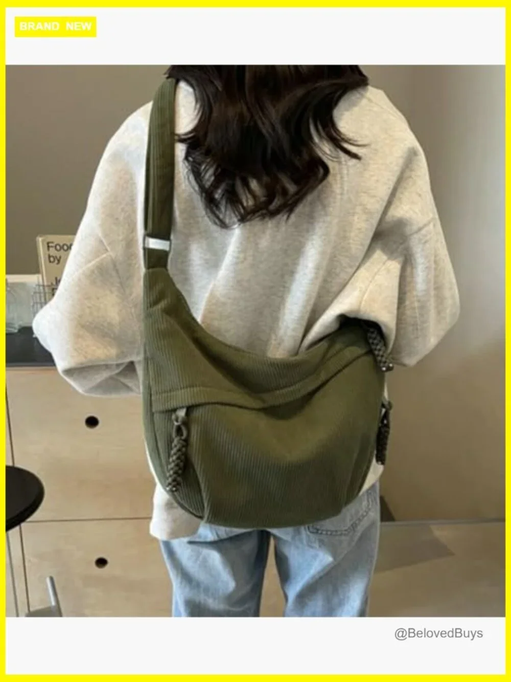 Crescent Shoulder Bag Nylon Canvas Corduroy Crossbody Slouchy Hobo Purse Retro